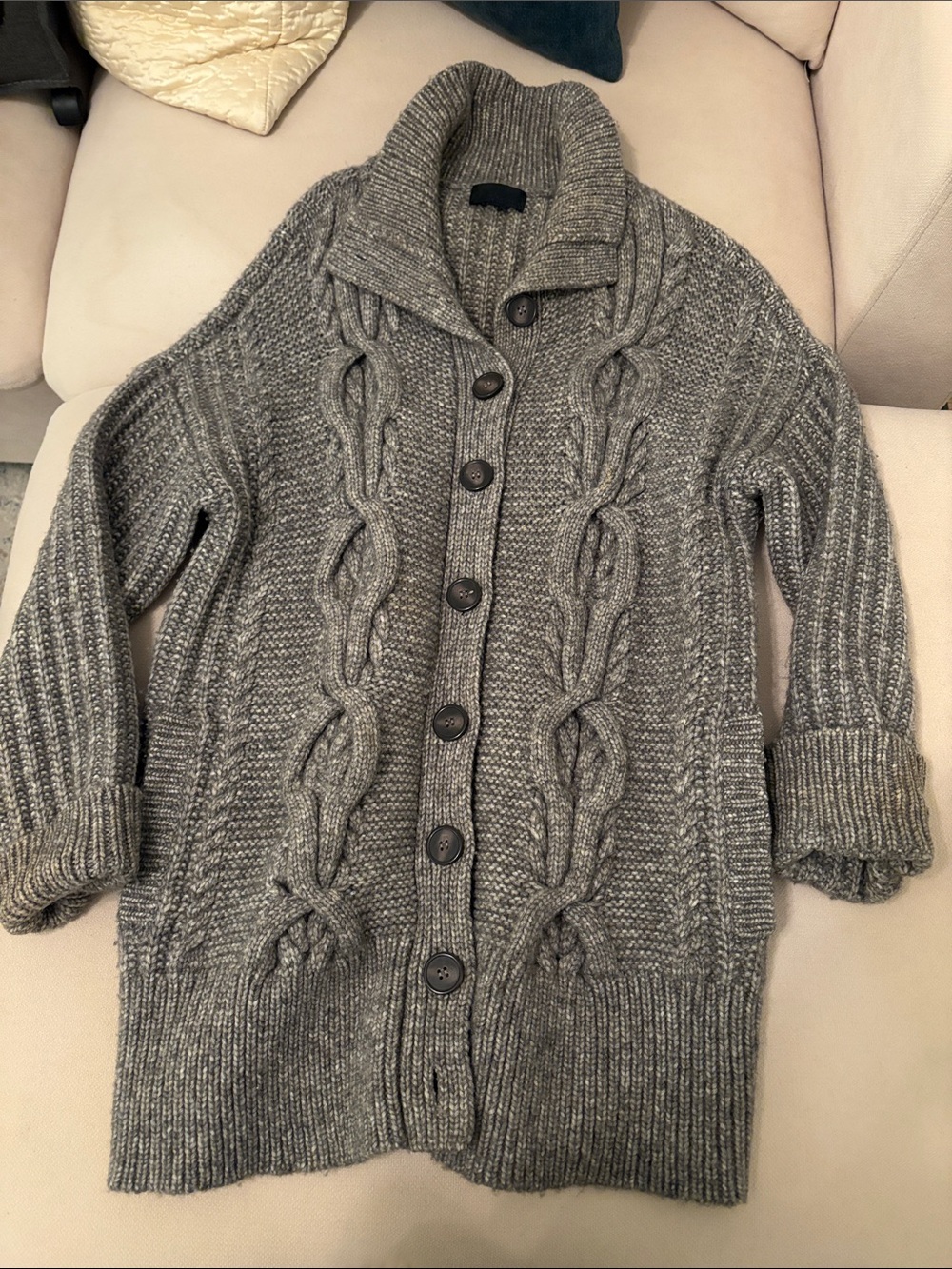 INTERMIX Gray Cable Knit Button-Up Cardigan